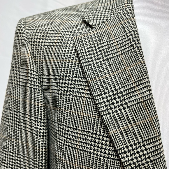 Men's Gatsby 44XL Lambswool Houndstooth Plaid Brown Tan 2-Button Blazer Jacket - Picture 4 of 12